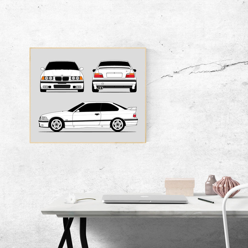 BMW M3 E36 (1995-1999) (Front, Side, Rear) Poster