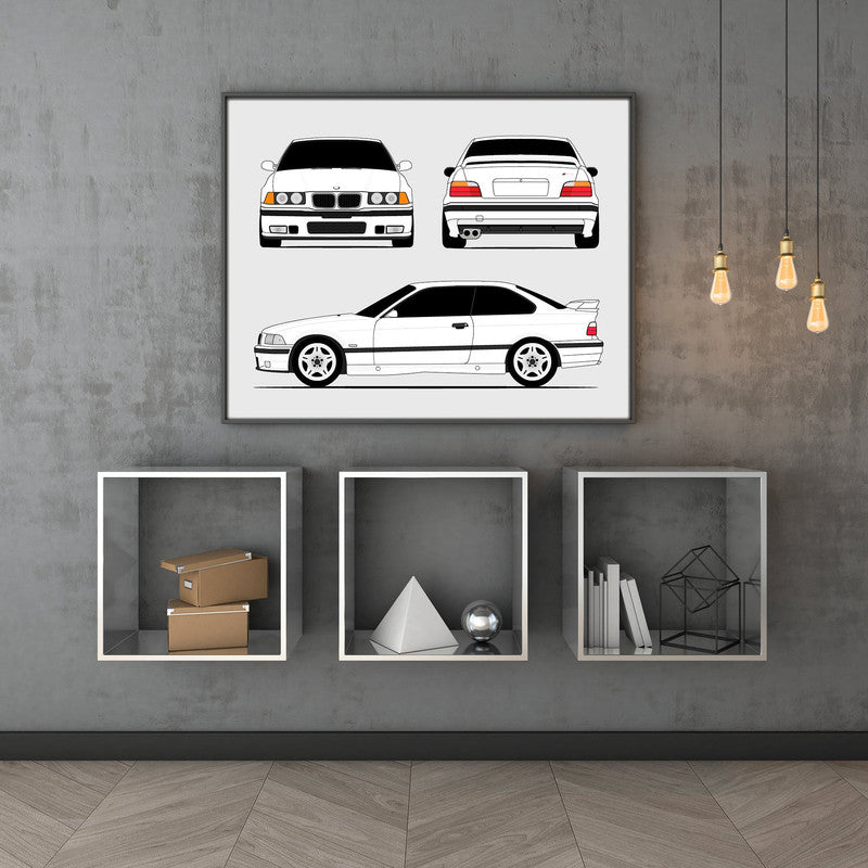 BMW M3 E36 (1995-1999) (Front, Side, Rear) Poster