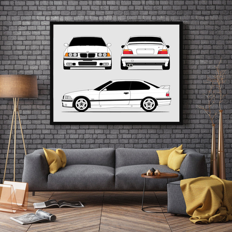 BMW M3 E36 (1995-1999) (Front, Side, Rear) Poster