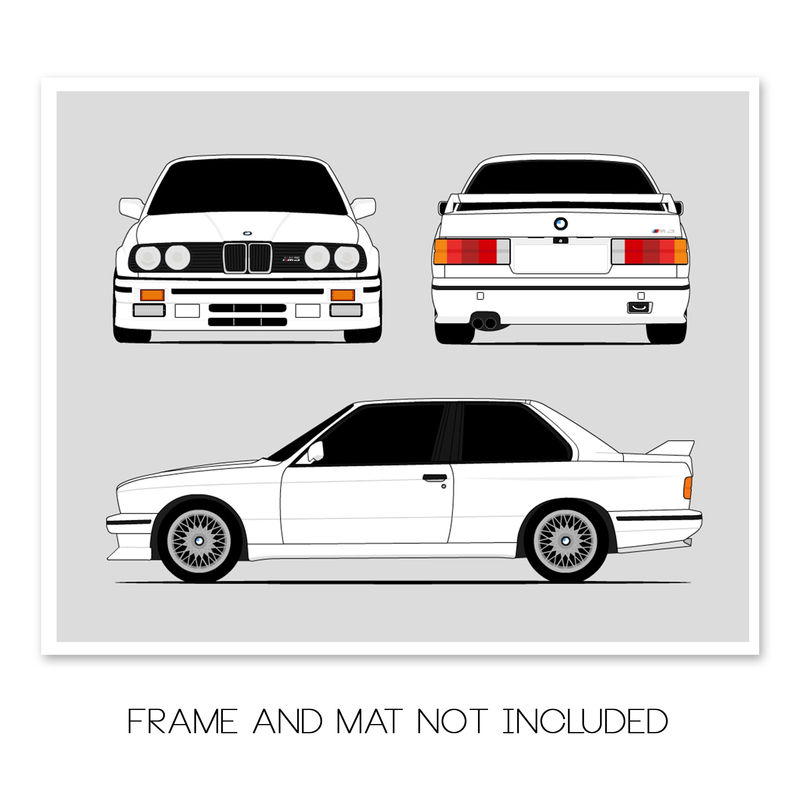 BMW M3 E30 (1986-1991) (Front, Side, Rear) Poster