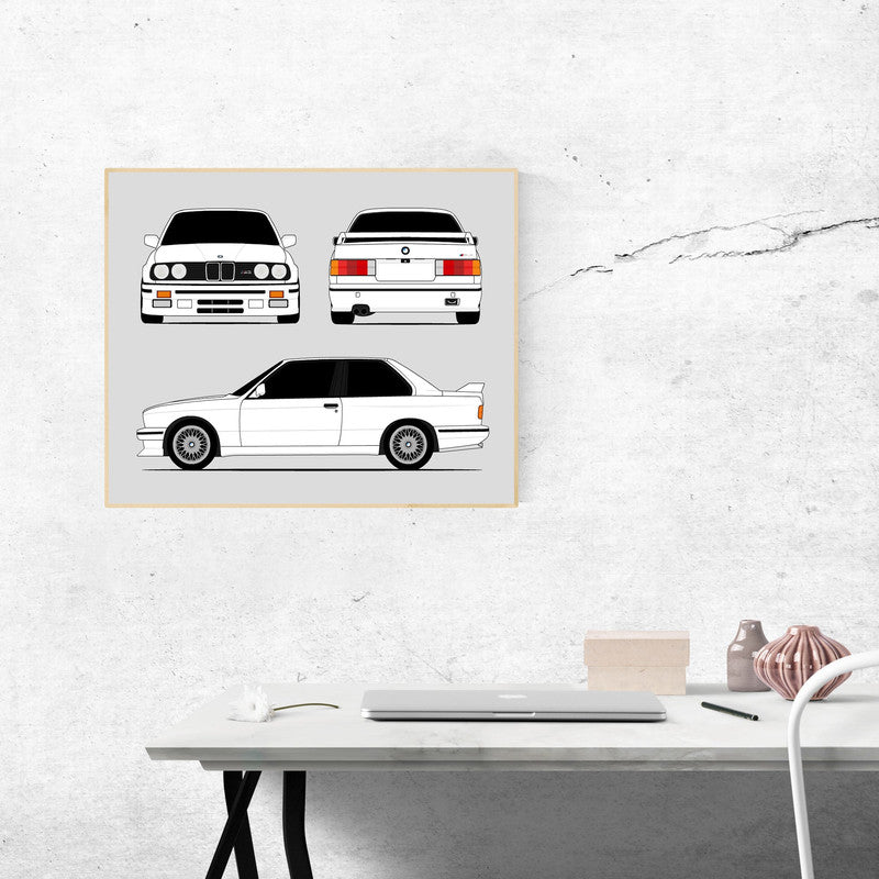 BMW M3 E30 (1986-1991) (Front, Side, Rear) Poster