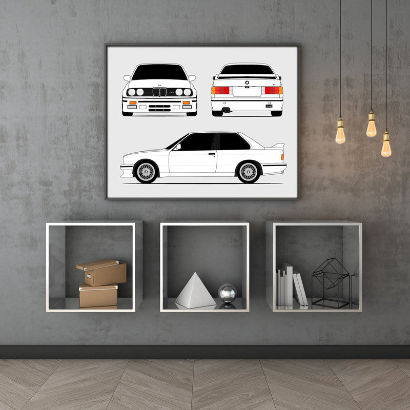 BMW M3 E30 (1986-1991) (Front, Side, Rear) Poster