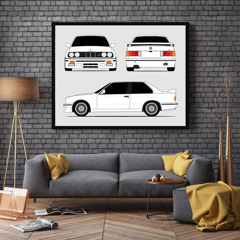 BMW M3 E30 (1986-1991) (Front, Side, Rear) Poster