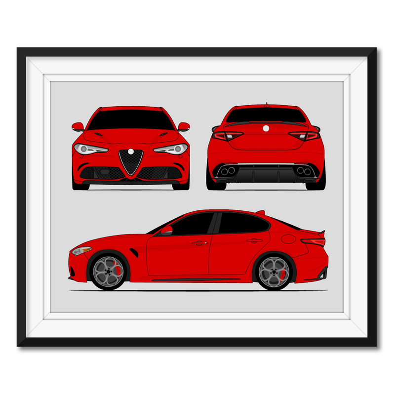 Alfa Romeo Giulia Quadrifoglio 952 (2016-Present) (Front, Side, Rear) (Landscape) Poster