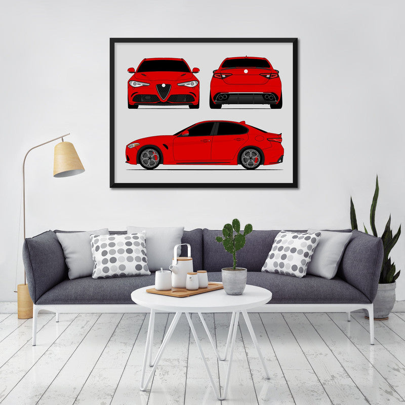 Alfa Romeo Giulia Quadrifoglio 952 (2016-Present) (Front, Side, Rear) (Landscape) Poster