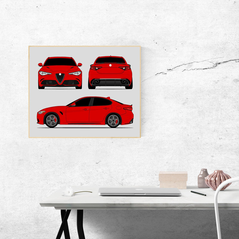Alfa Romeo Giulia Quadrifoglio 952 (2016-Present) (Front, Side, Rear) (Landscape) Poster