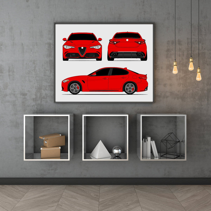 Alfa Romeo Giulia Quadrifoglio 952 (2016-Present) (Front, Side, Rear) (Landscape) Poster