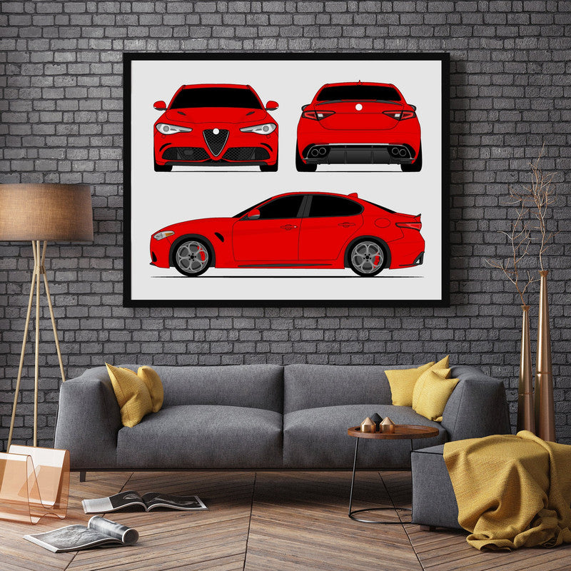 Alfa Romeo Giulia Quadrifoglio 952 (2016-Present) (Front, Side, Rear) (Landscape) Poster