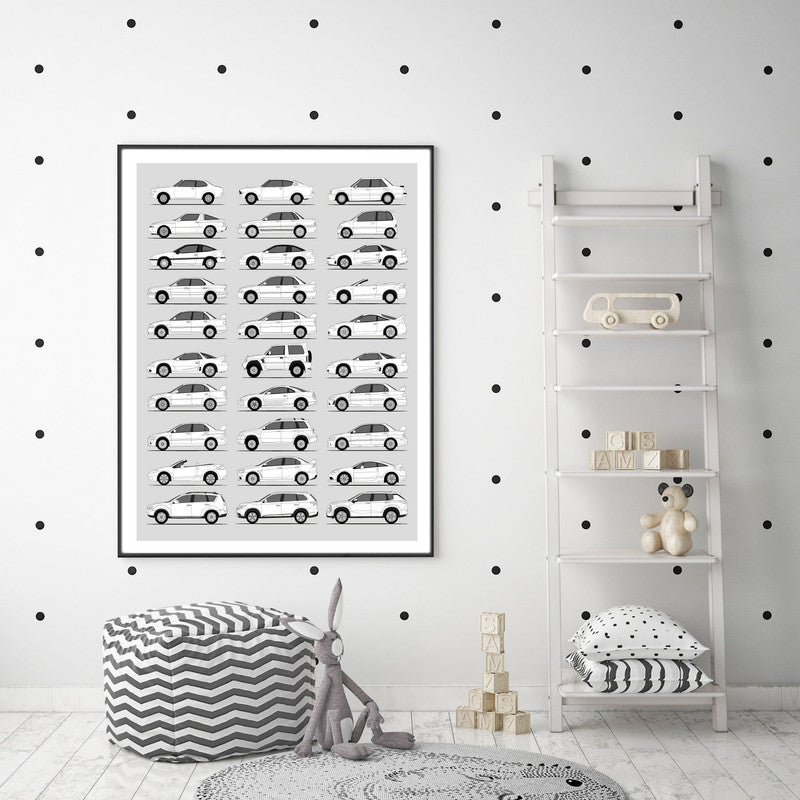 Mitsubishi Generations History and Evolution Poster (Side Profile)