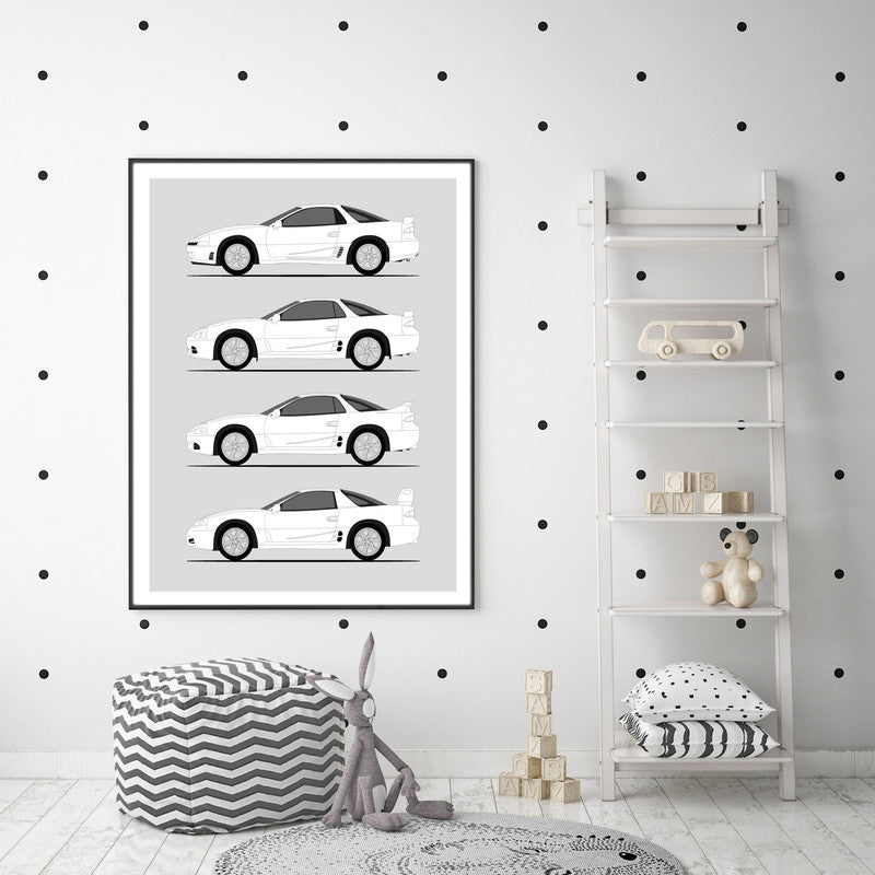 Mitsubishi 3000GT Generations History and Evolution Poster (Side Profile)