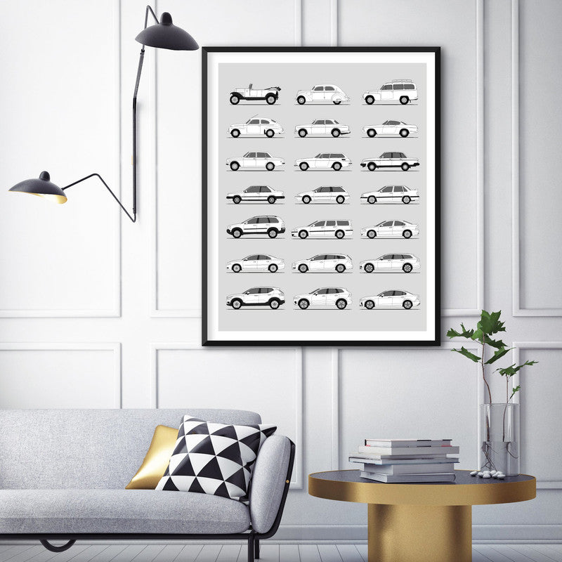 Volvo History and Evolution Poster (Side Profile)