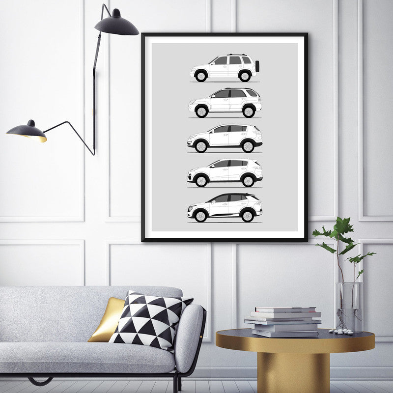 Kia Sportage History and Evolution Poster (Side Profile)