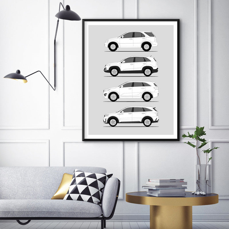 Kia Sorento History and Evolution Poster (Side Profile)