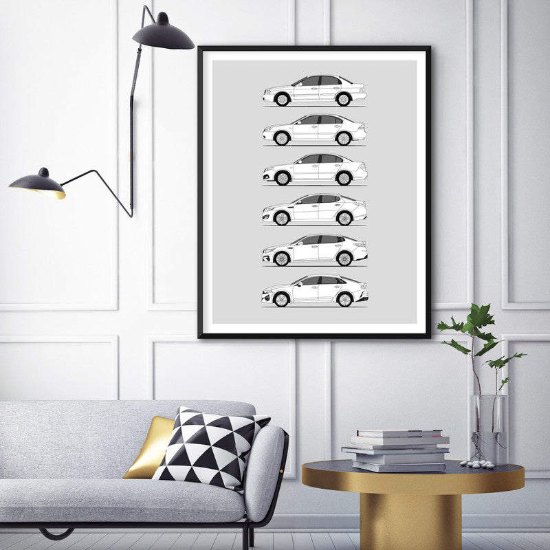 Kia Optima / K5 History and Evolution Poster (Side Profile)