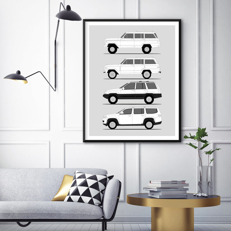 Jeep Grand Wagoneer History and Evolution Poster (Side Profile)