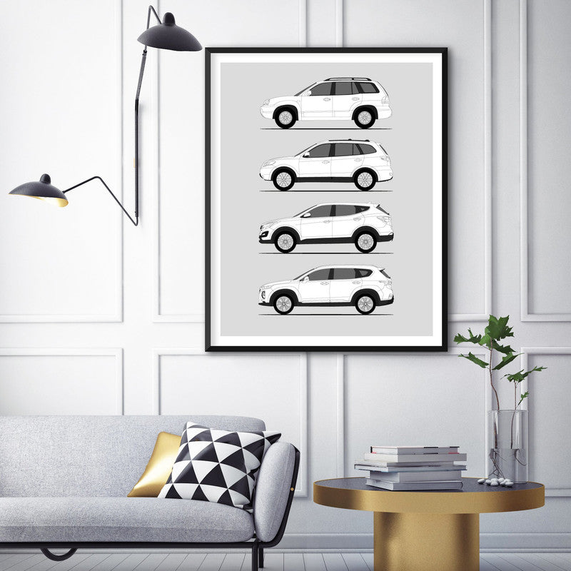 Hyundai Sanata Fe History and Evolution Poster (Side Profile)