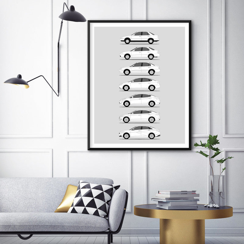 Hyundai Elantra History and Evolution Poster (Side Profile)