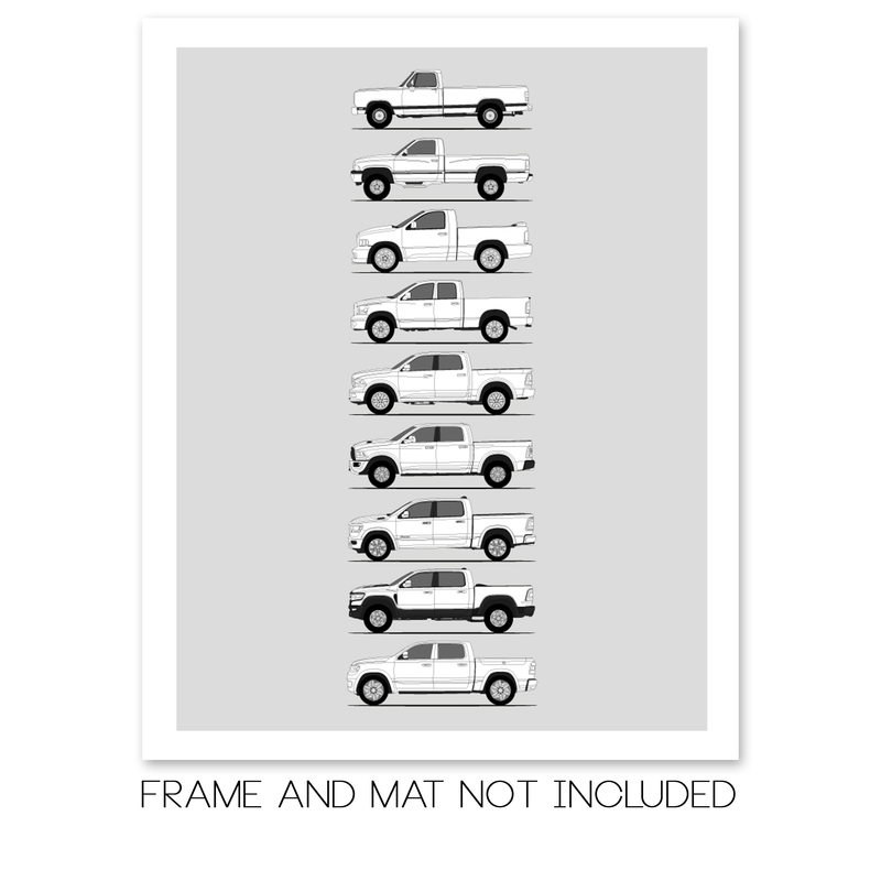 Dodge 1500 Generations History and Evolution Poster (Side Profile)