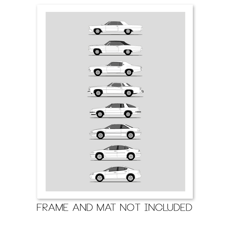 Pontiac Grand Prix Generations History and Evolution Poster (Side Profile)