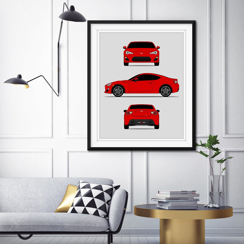 Scion FR-S (2012-2016) (Front Side Rear Portrait) (FT86) Poster
