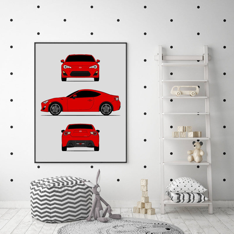 Scion FR-S (2012-2016) (Front Side Rear Portrait) (FT86) Poster