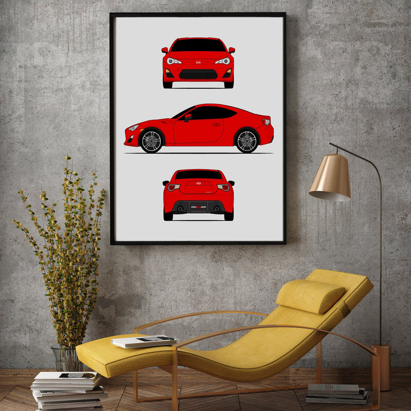 Scion FR-S (2012-2016) (Front Side Rear Portrait) (FT86) Poster
