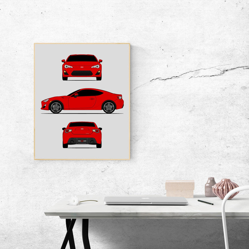 Scion FR-S (2012-2016) (Front Side Rear Portrait) (FT86) Poster
