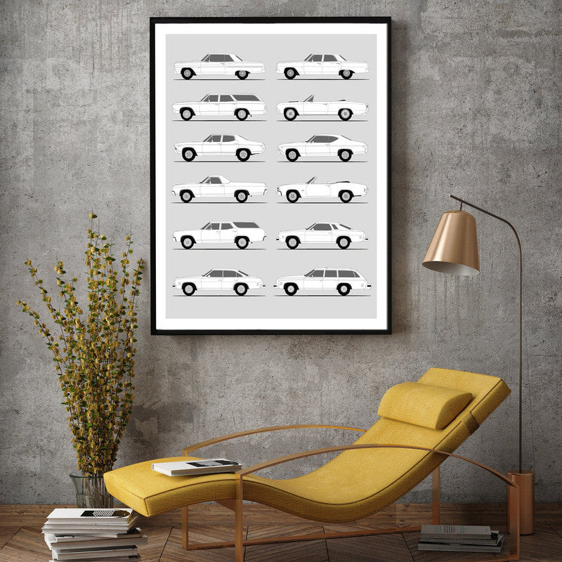 Chevy Chevelle Generations History and Evolution Poster (Side Profile)