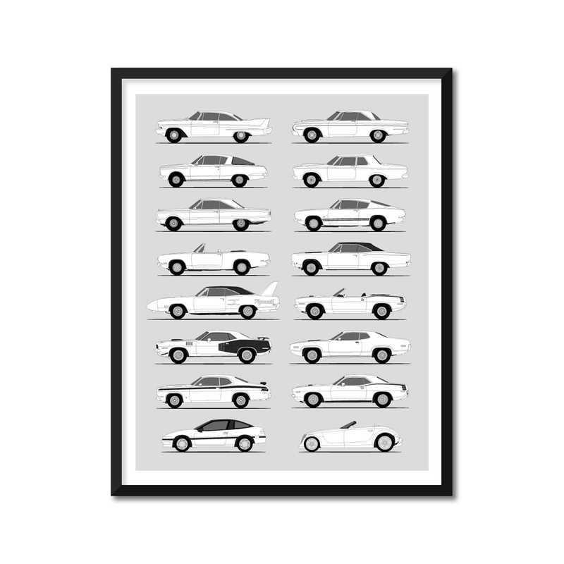 Plymouth (Chrysler) Generations History and Evolution Poster (Side Profile)