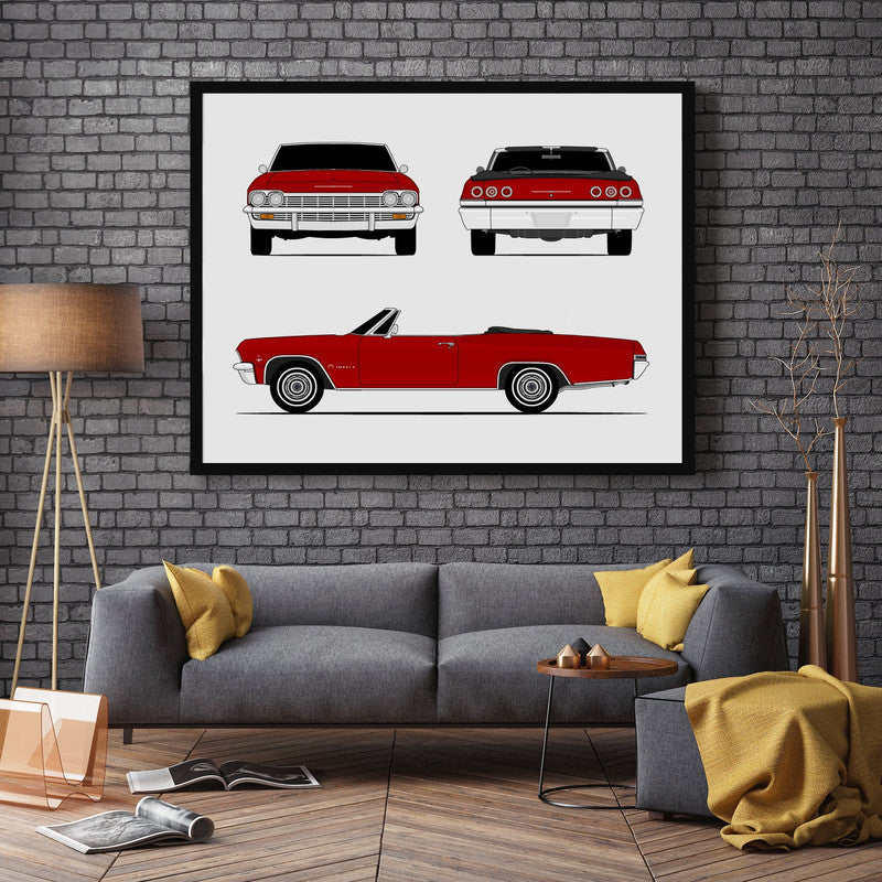 Chevy Impala Convertible (1965) (Front Rear Side) (Landscape) Poster