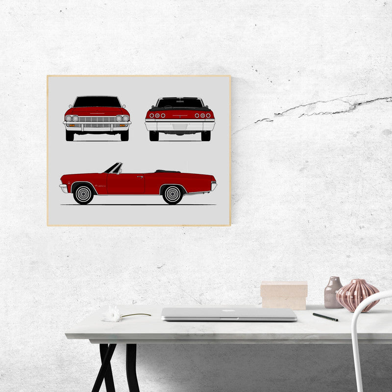 Chevy Impala Convertible (1965) (Front Rear Side) (Landscape) Poster