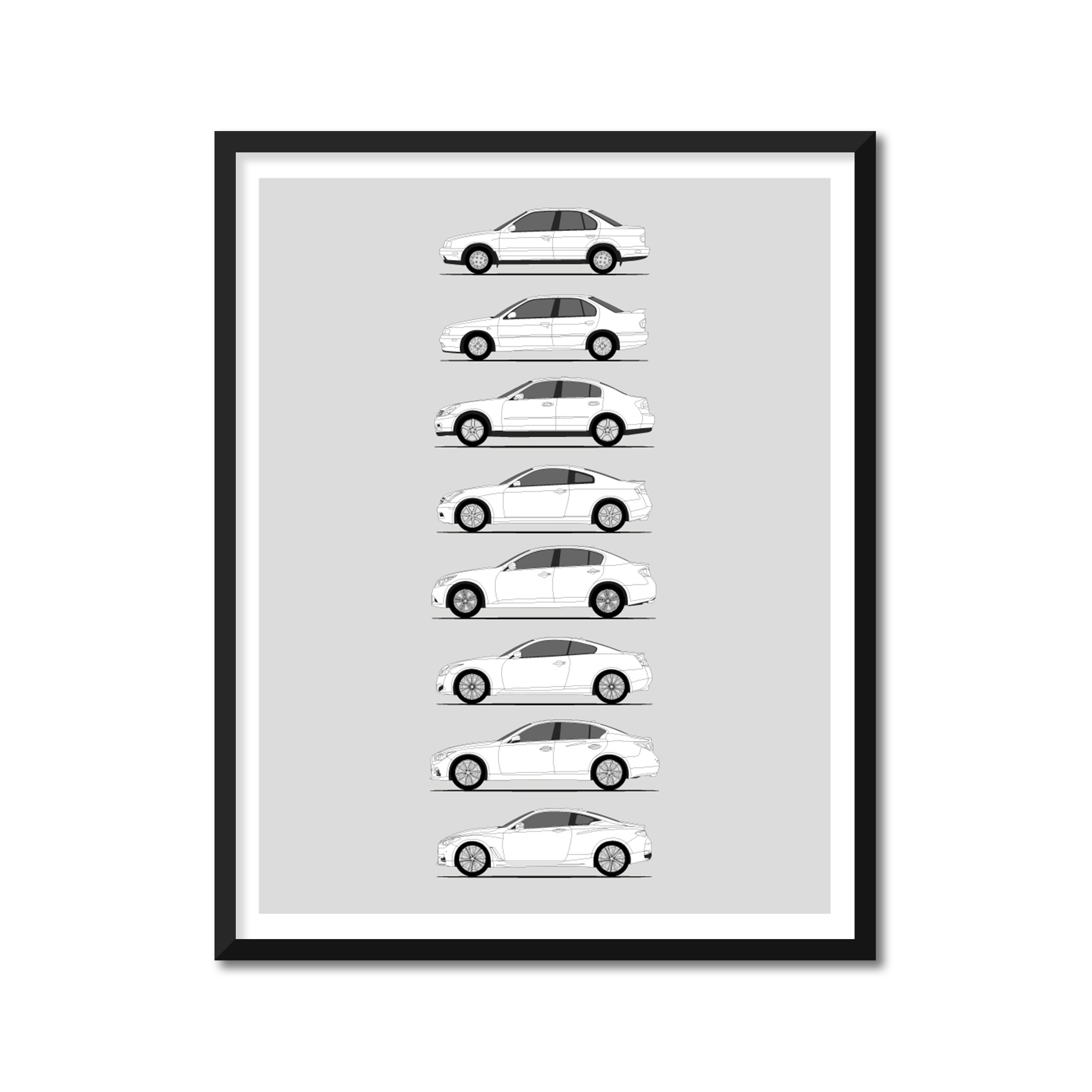 Infiniti G and Q Series Generations History and Evolution Poster (Side Profile)