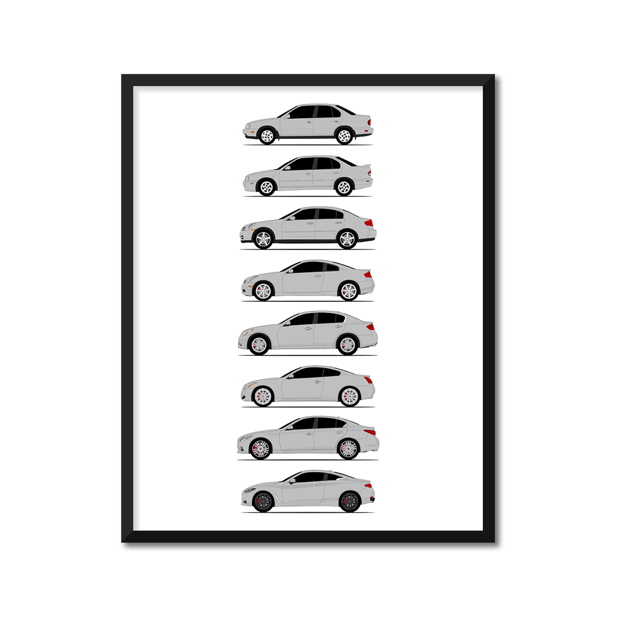 Infiniti G and Q Series Generations History and Evolution Poster (Side Profile)