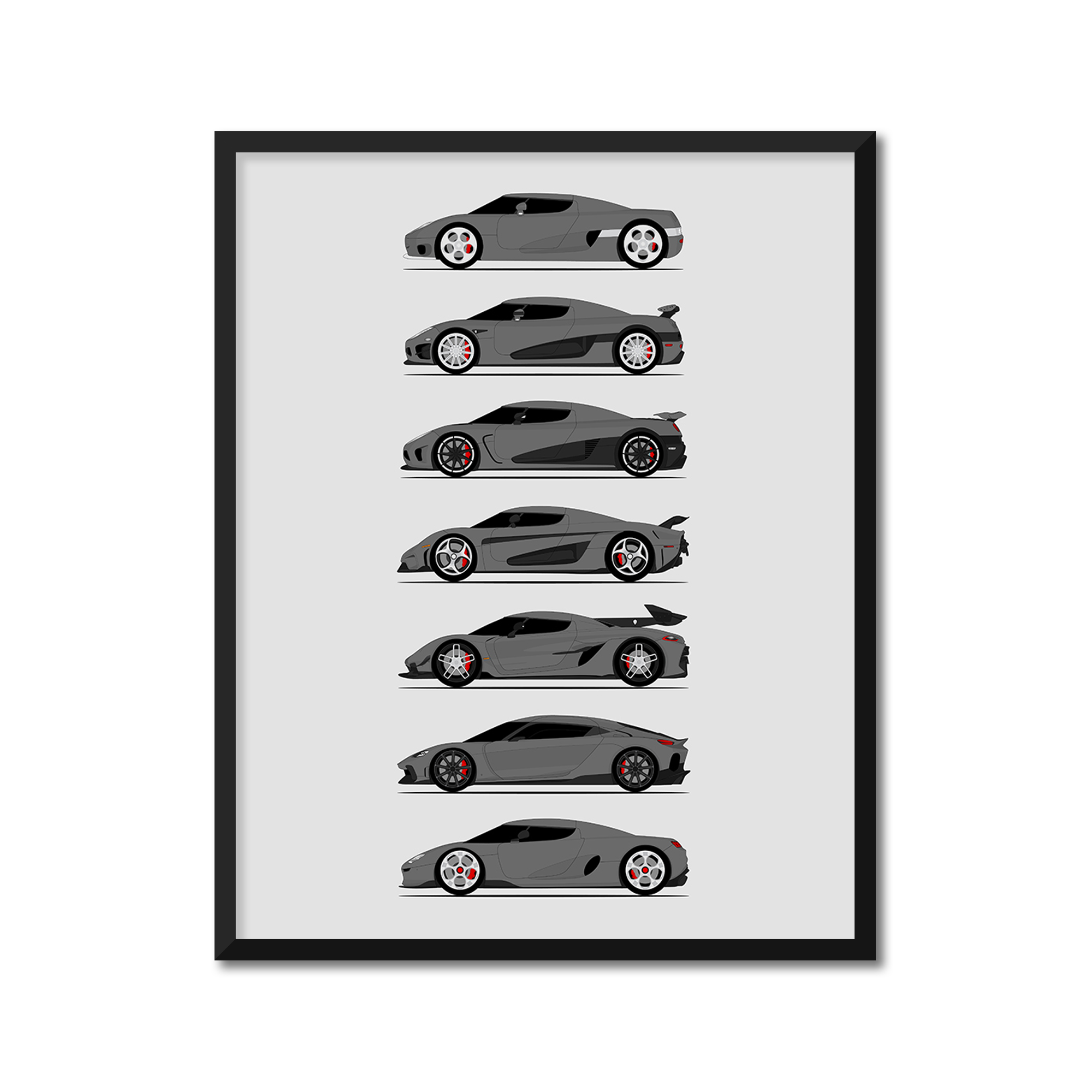 Koenigsegg Generations History and Evolution Poster (Side Profile)