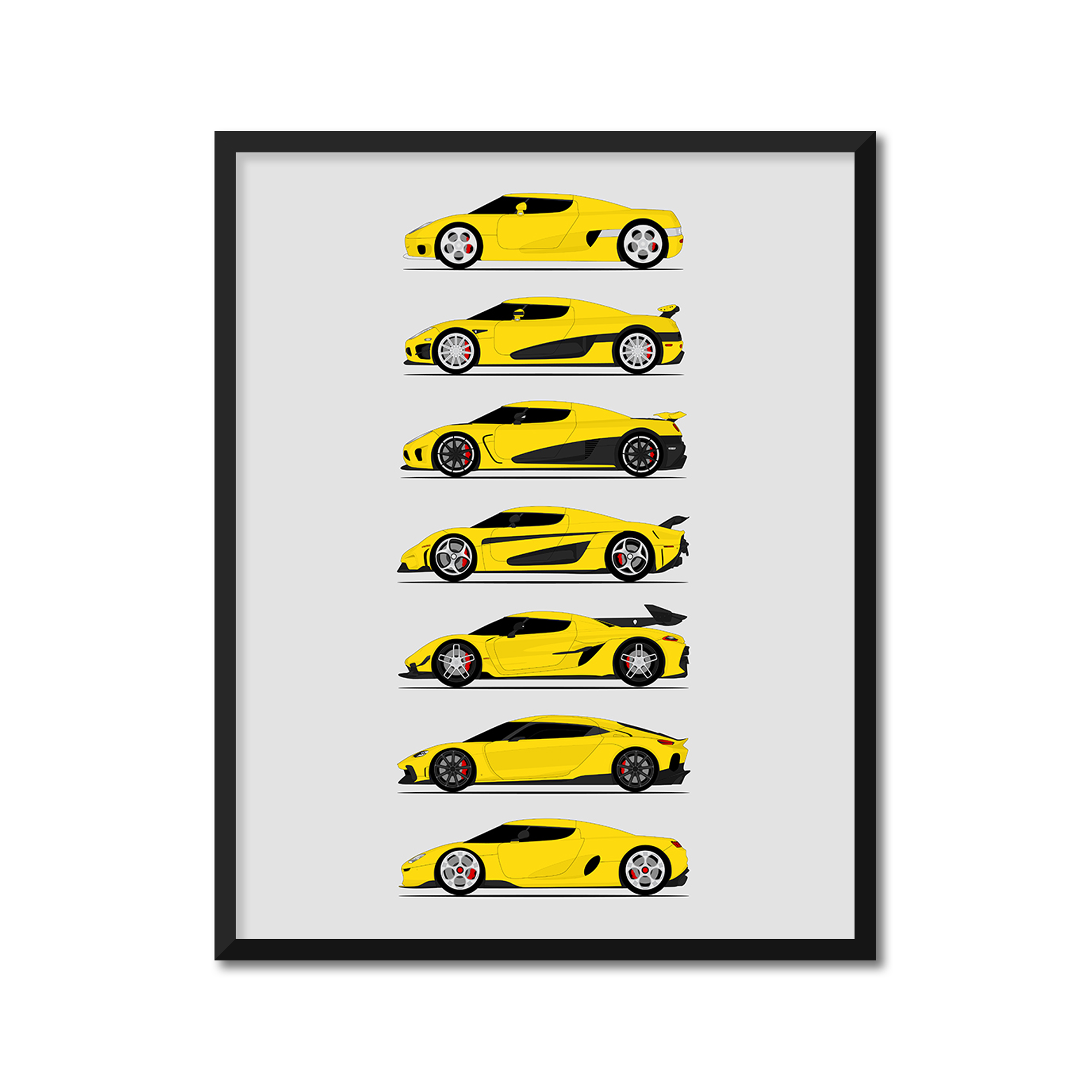 Koenigsegg Generations History and Evolution Poster (Side Profile)