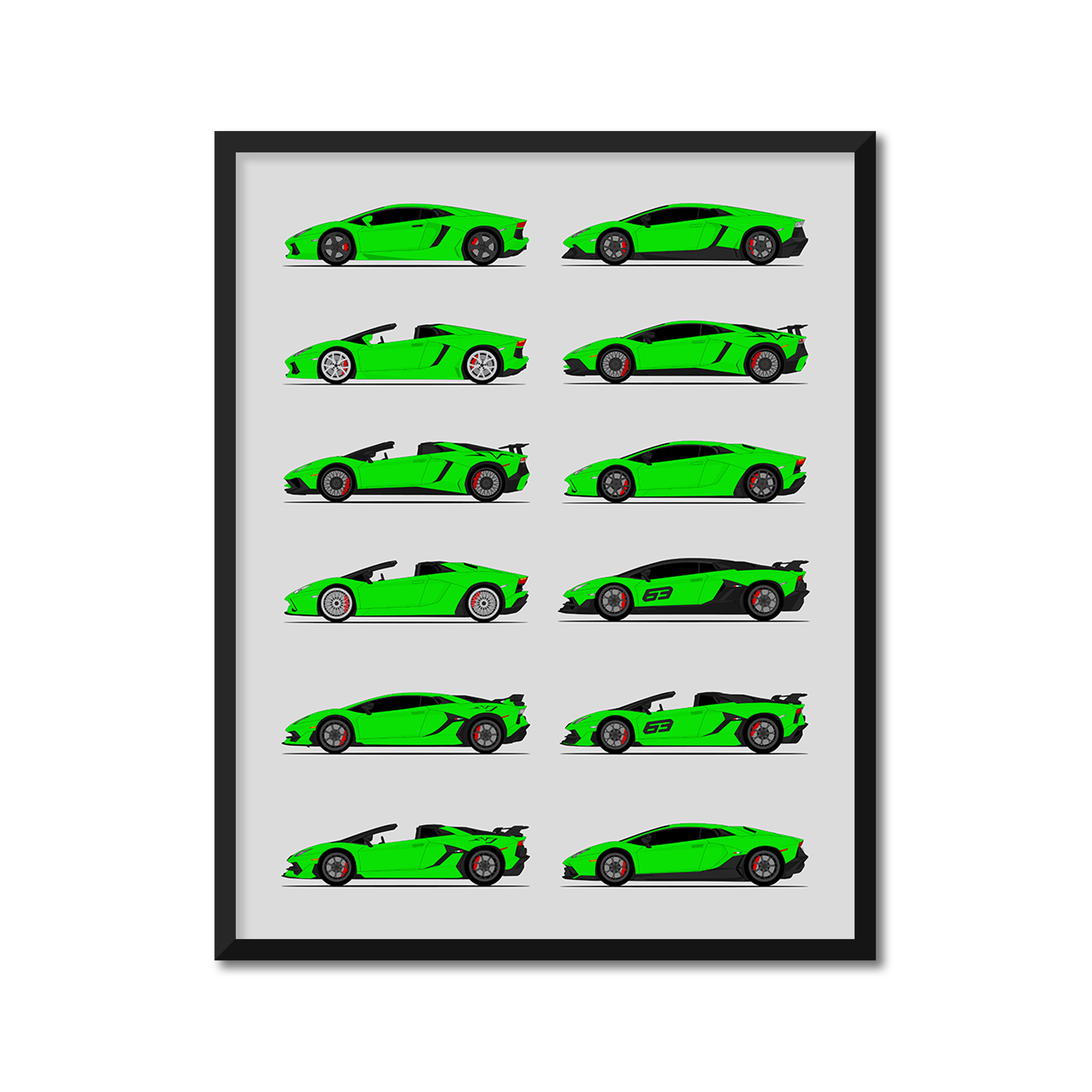 Lamborghini Aventador Generations History and Evolution Poster (Side Profile)