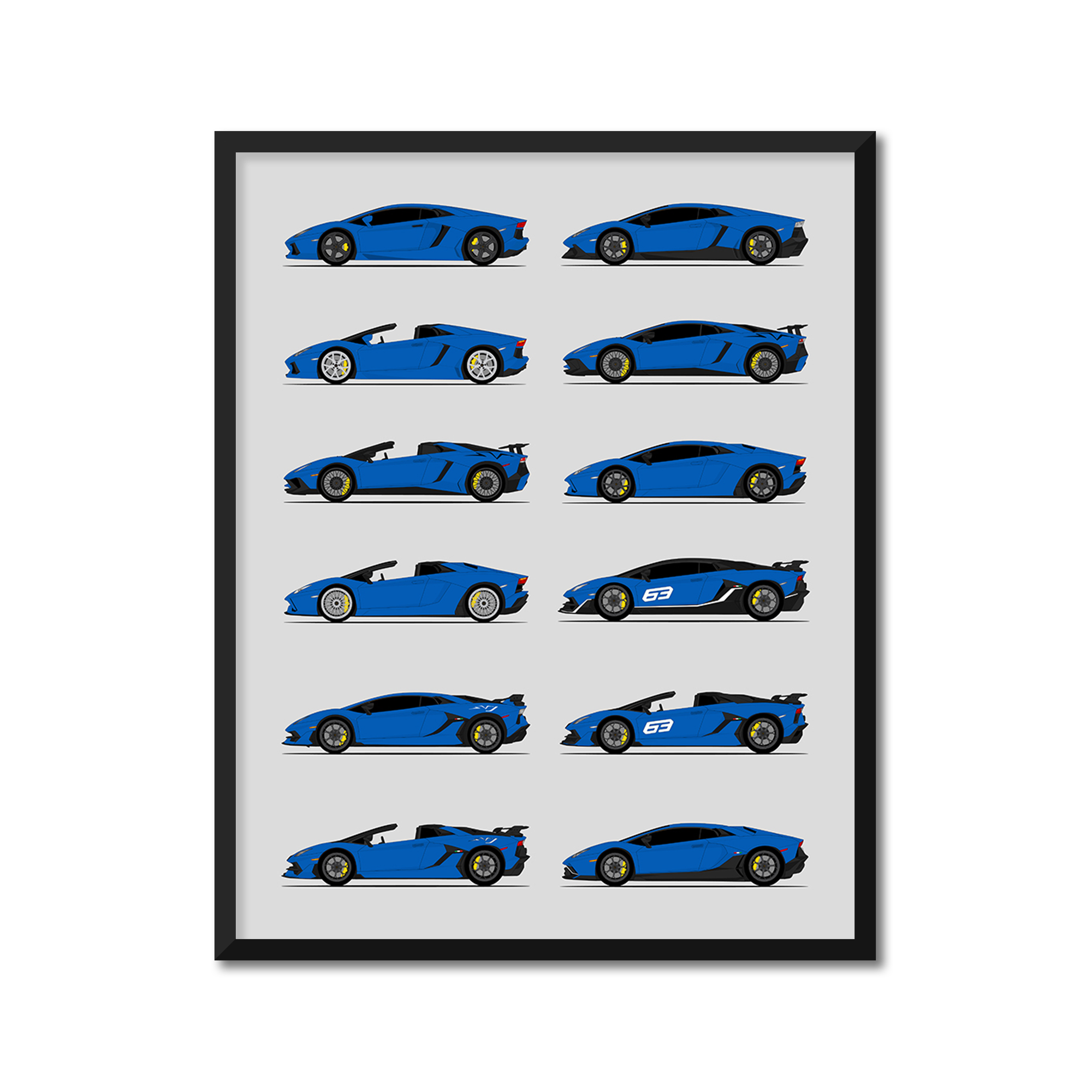 Lamborghini Aventador Generations History and Evolution Poster (Side Profile)