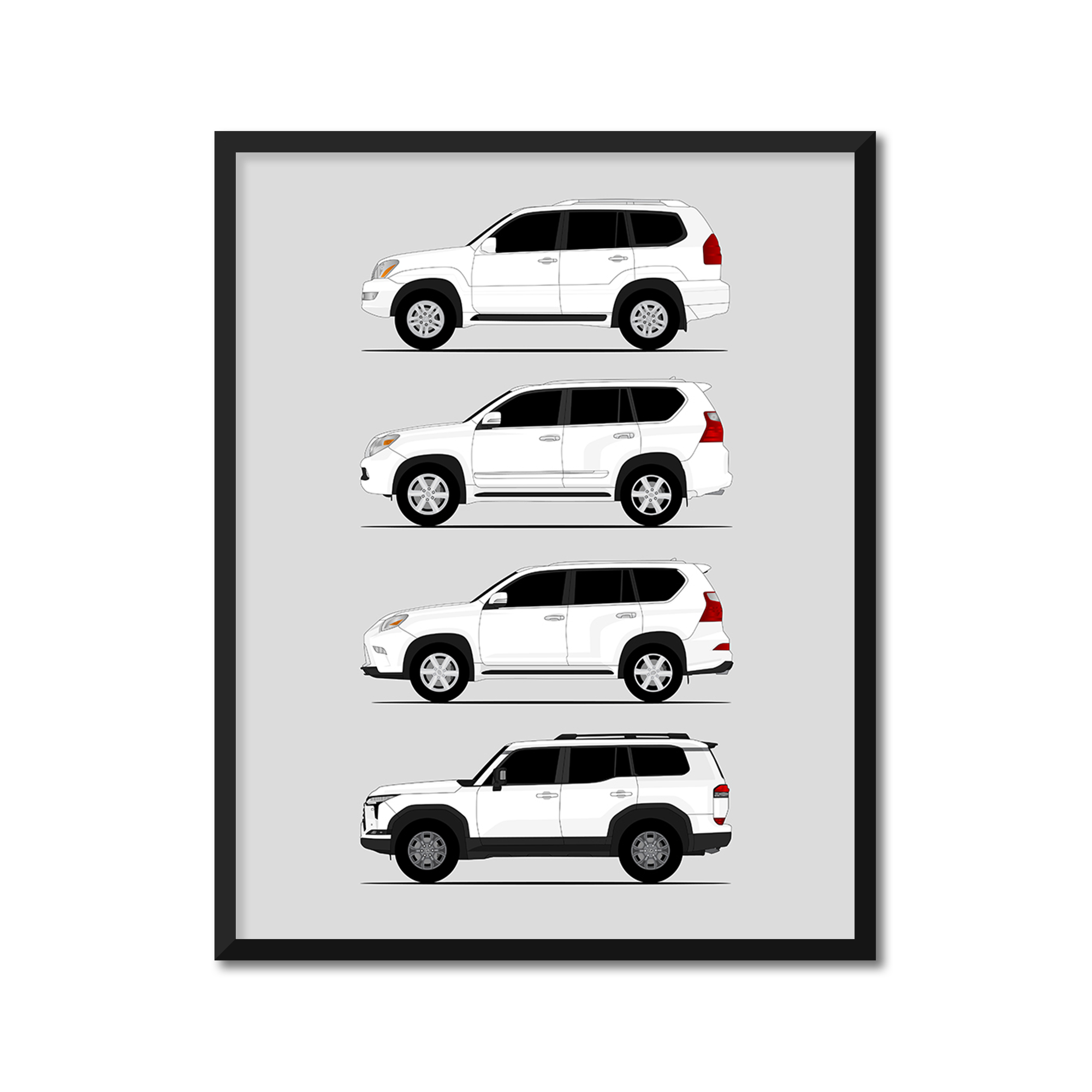 Lexus GX Generations History and Evolution Poster (Side Profile)