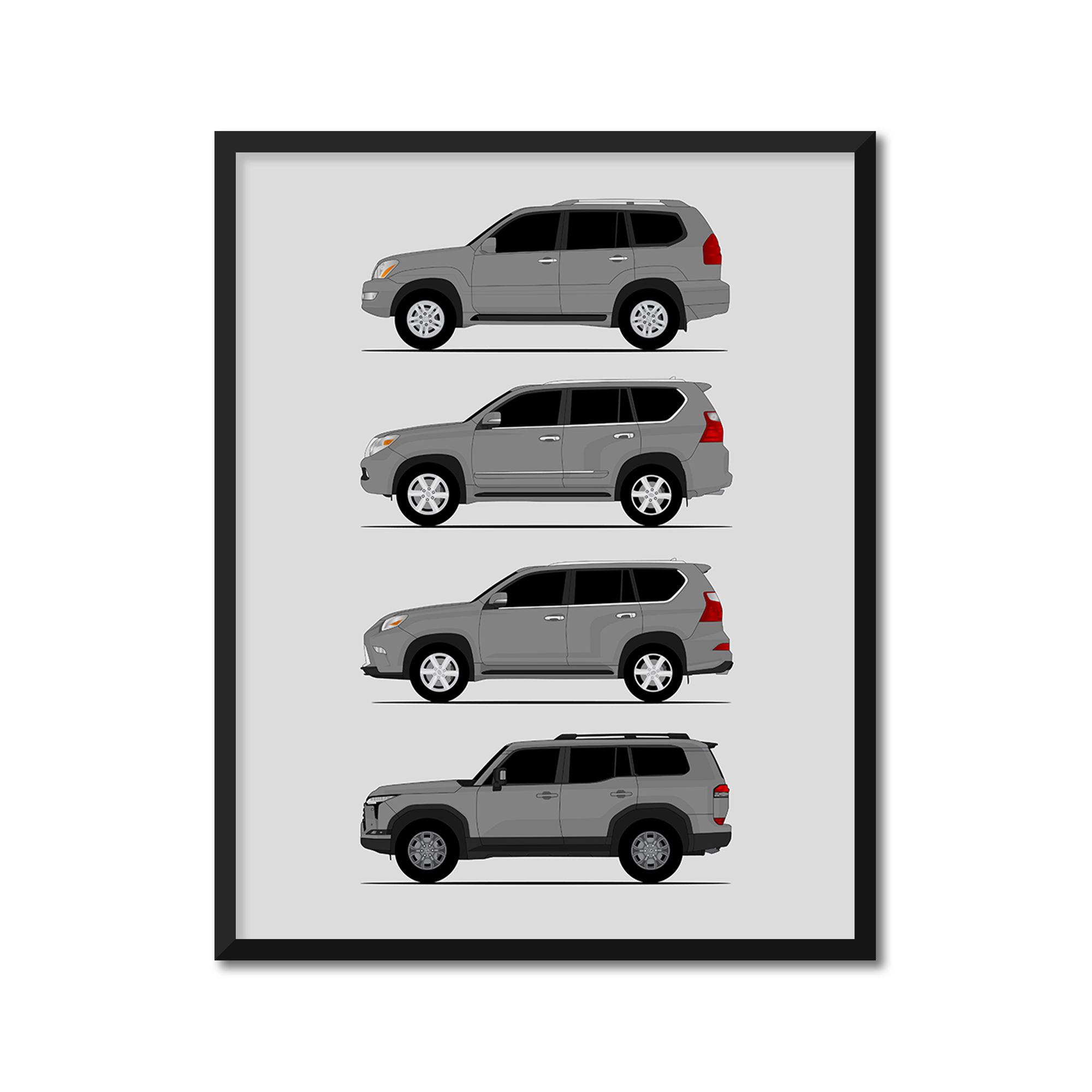 Lexus GX Generations History and Evolution Poster (Side Profile)