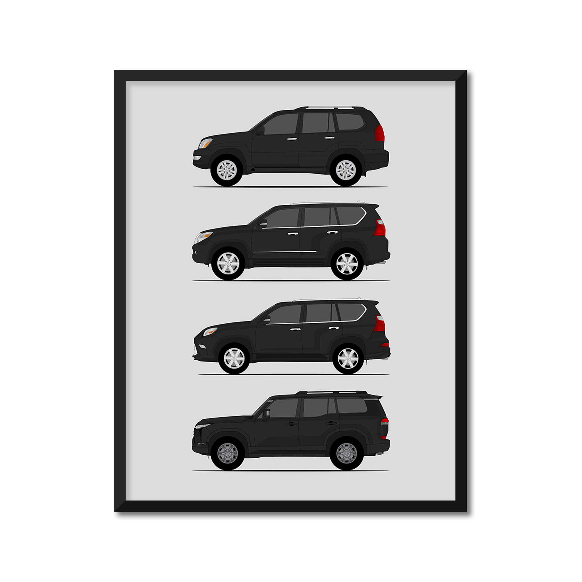 Lexus GX Generations History and Evolution Poster (Side Profile)