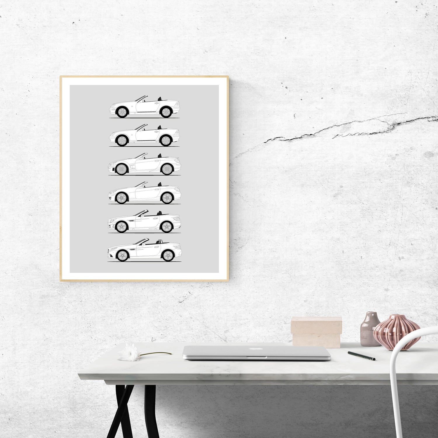 Mercedes-Benz SLK and SLC Generations History and Evolution Poster (Side Profile)