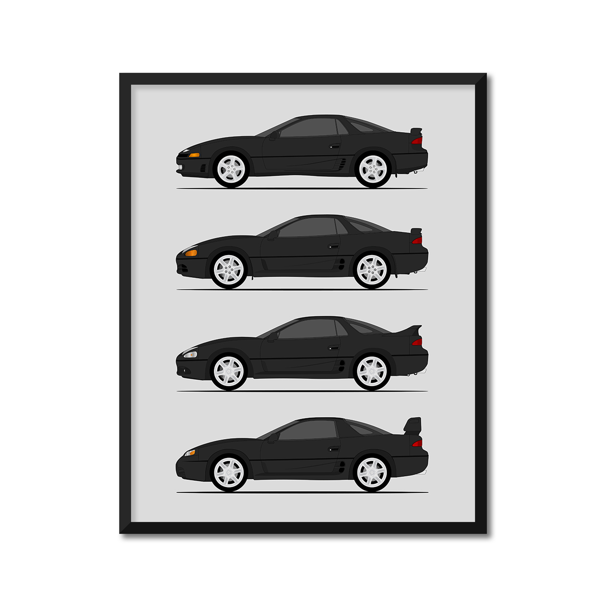 Mitsubishi 3000GT Generations History and Evolution Poster (Side Profile)