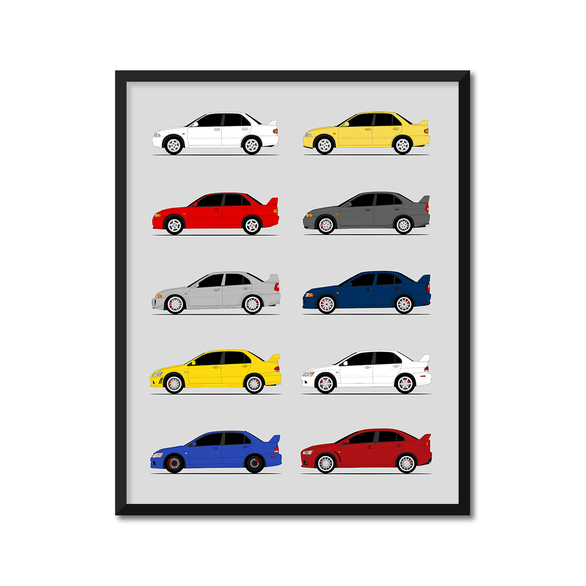Mitsubishi Lancer Evolution Generations History and Evolution Poster (Side Profile)
