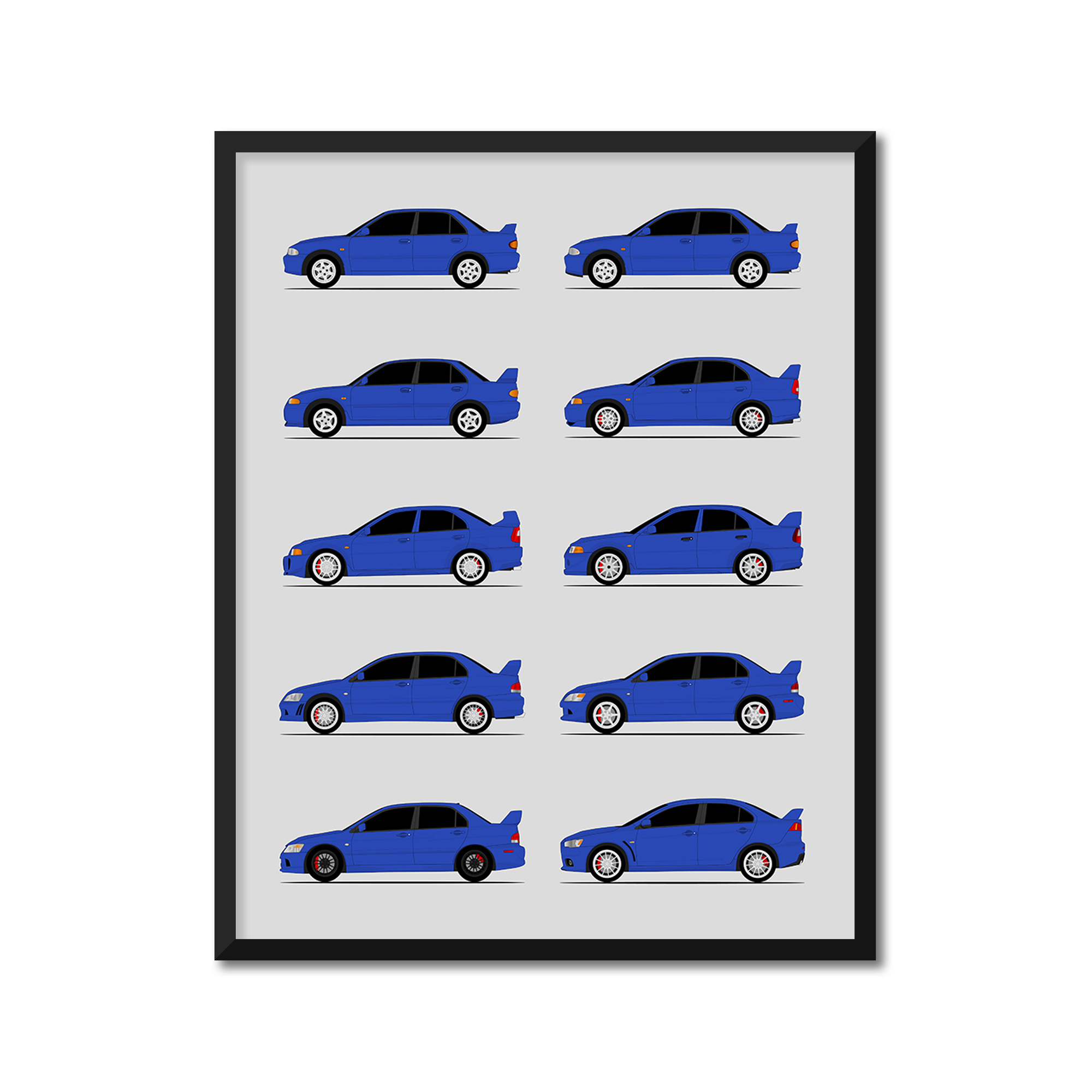 Mitsubishi Lancer Evolution Generations History and Evolution Poster (Side Profile)