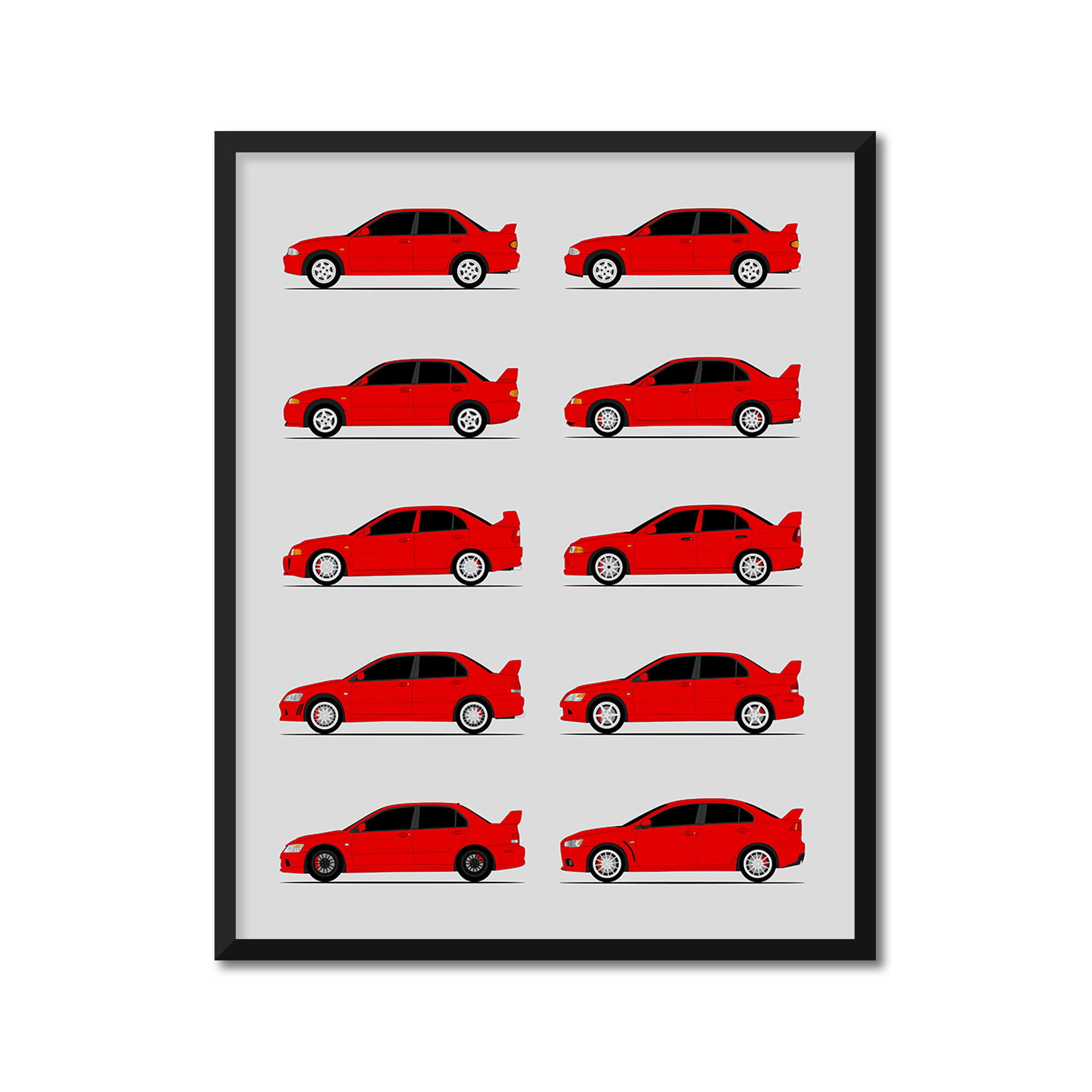 Mitsubishi Lancer Evolution Generations History and Evolution Poster (Side Profile)
