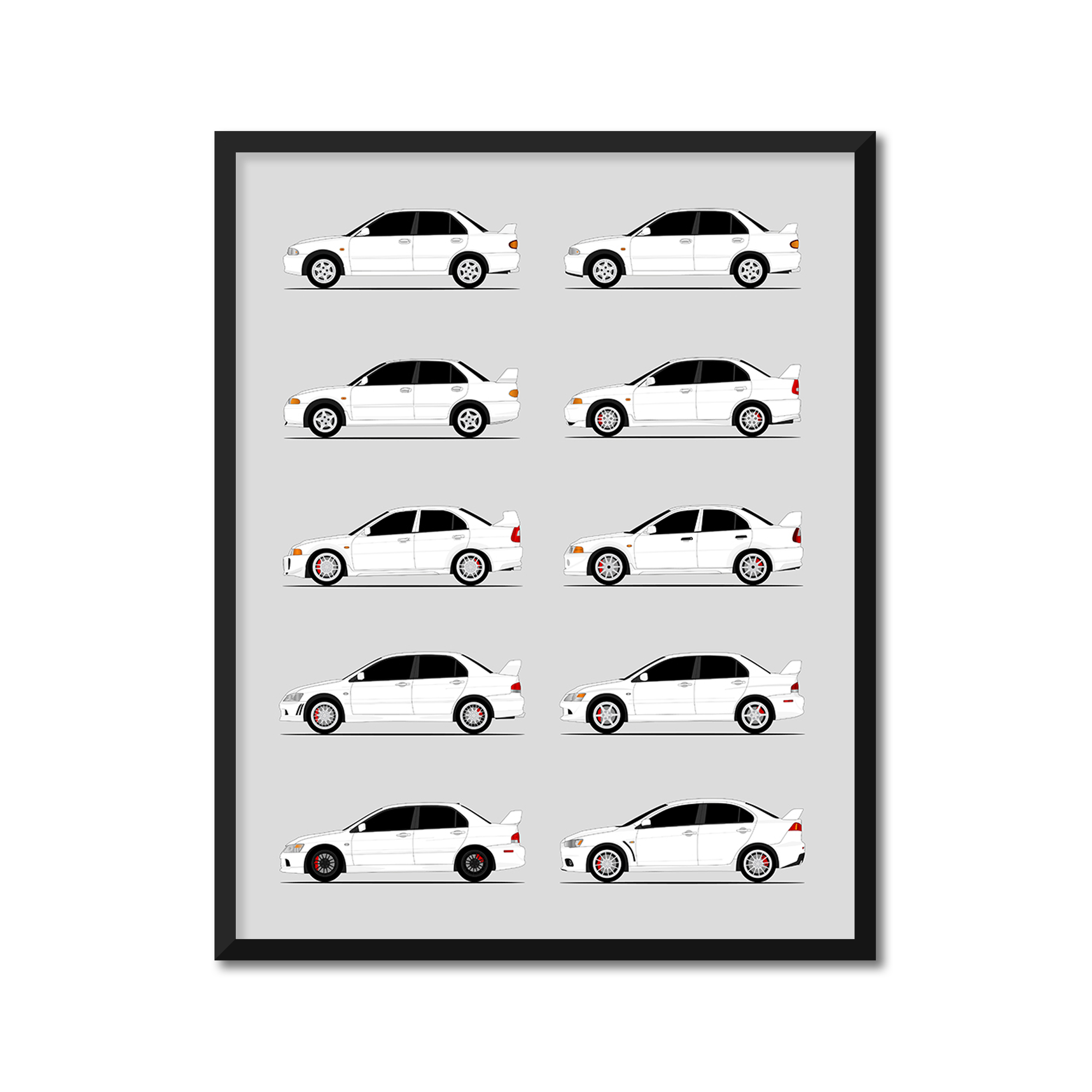 Mitsubishi Lancer Evolution Generations History and Evolution Poster (Side Profile)