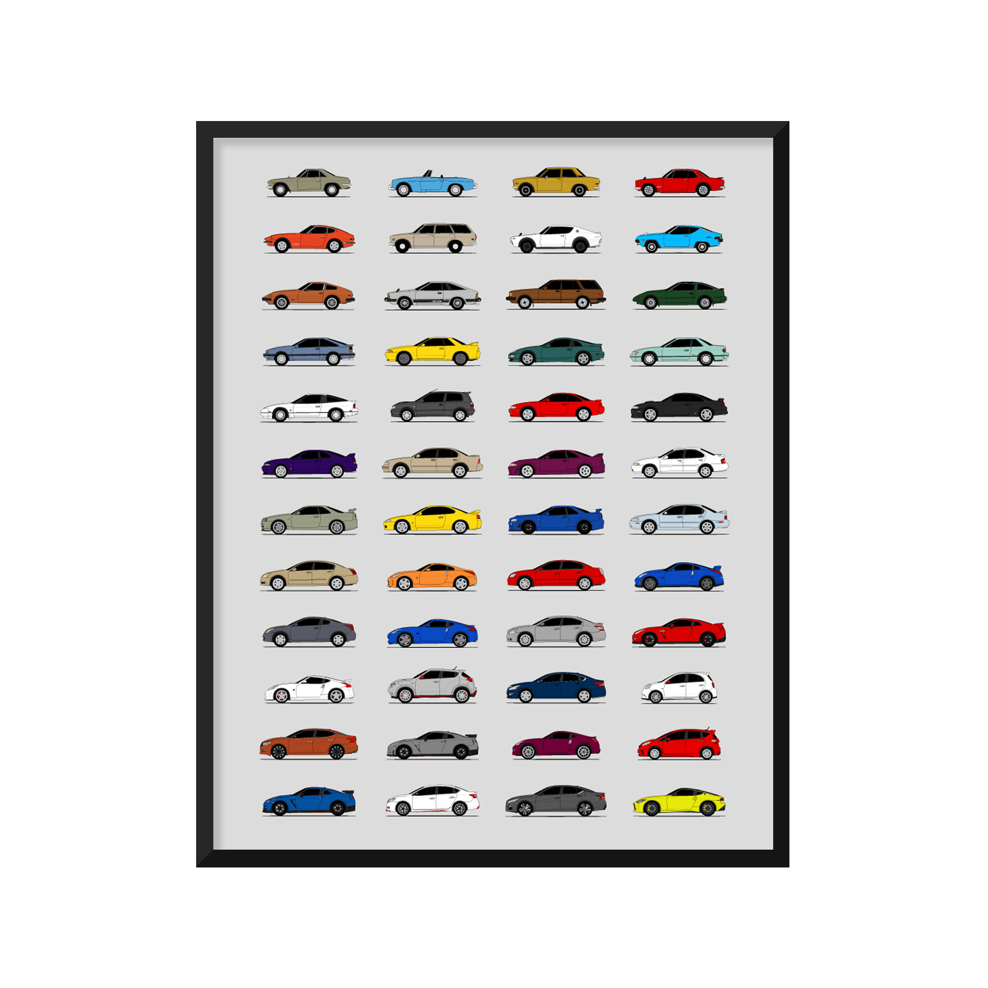 Nissan Best Generations History and Evolution Poster (Side Profile)