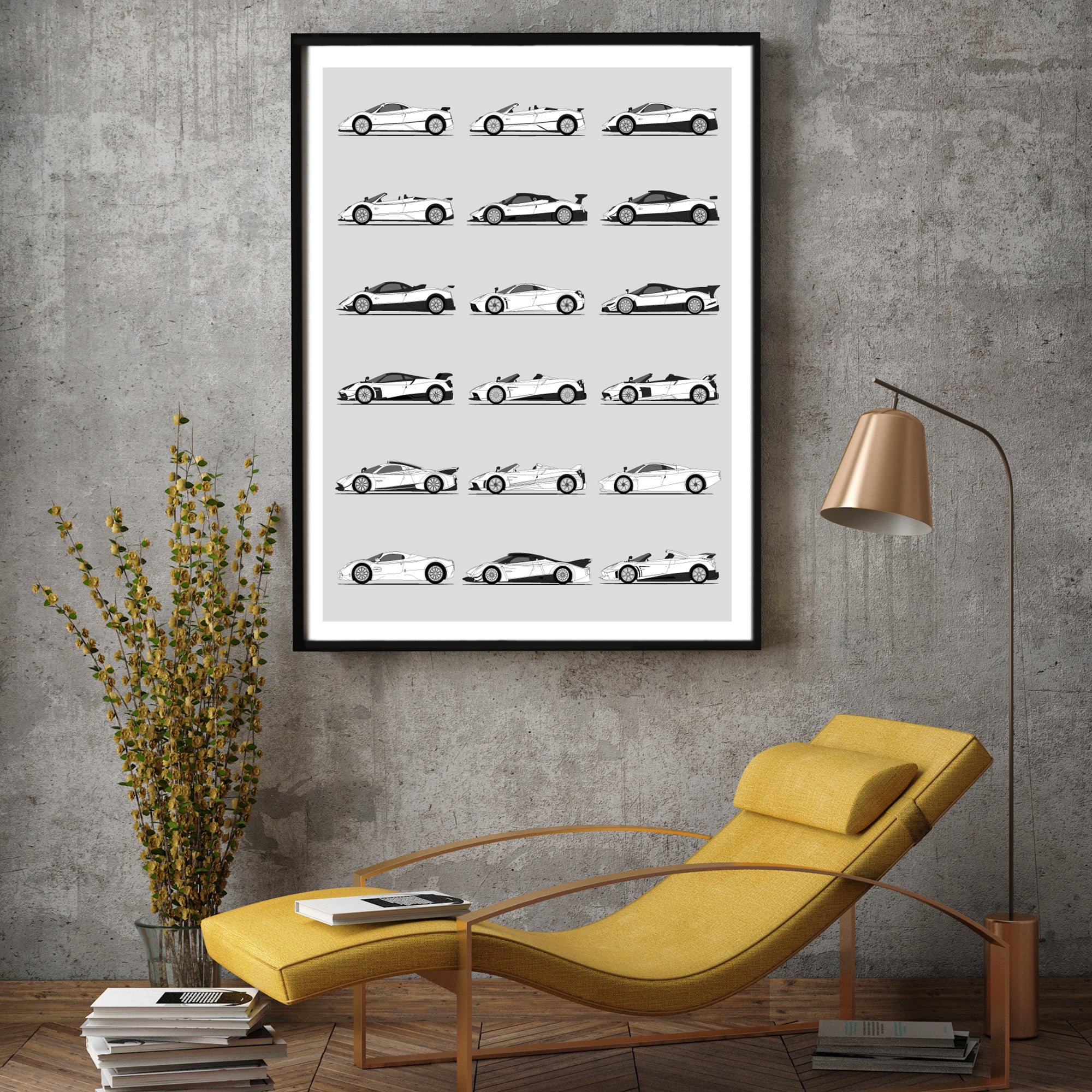 Pagani Best Generations History and Evolution Poster (Side Profile)