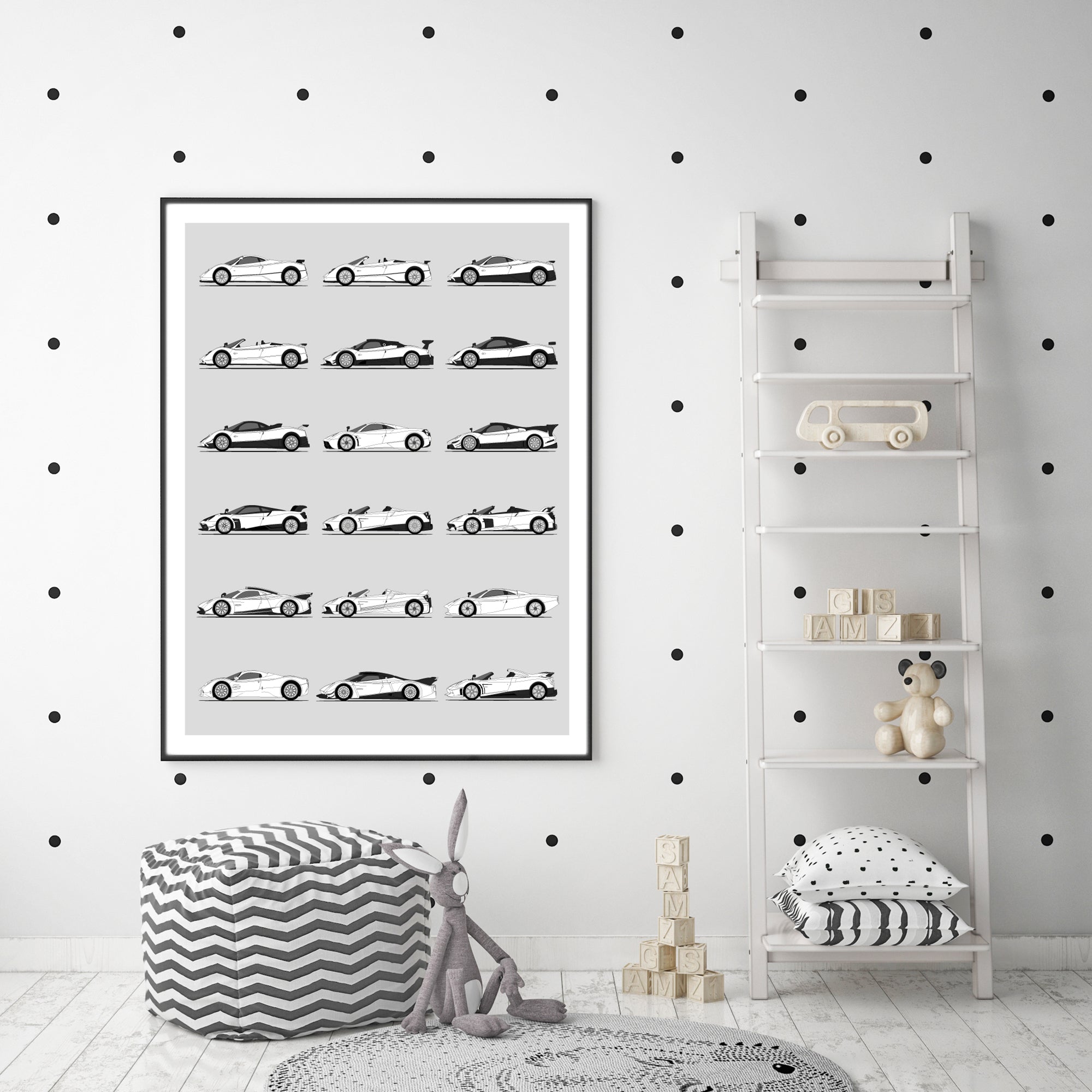 Pagani Best Generations History and Evolution Poster (Side Profile)