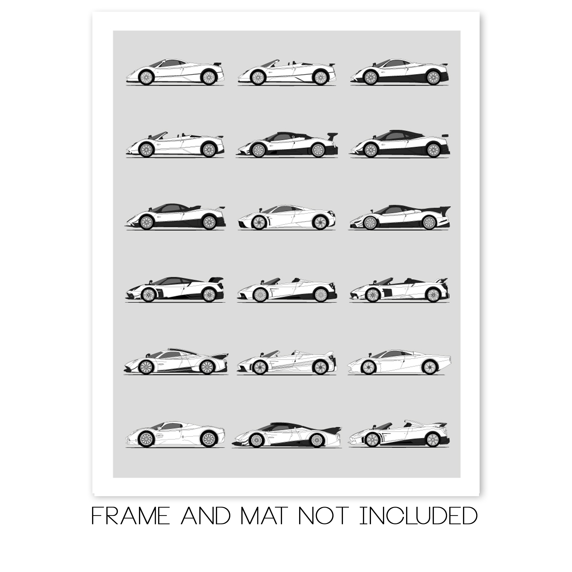 Pagani Best Generations History and Evolution Poster (Side Profile)